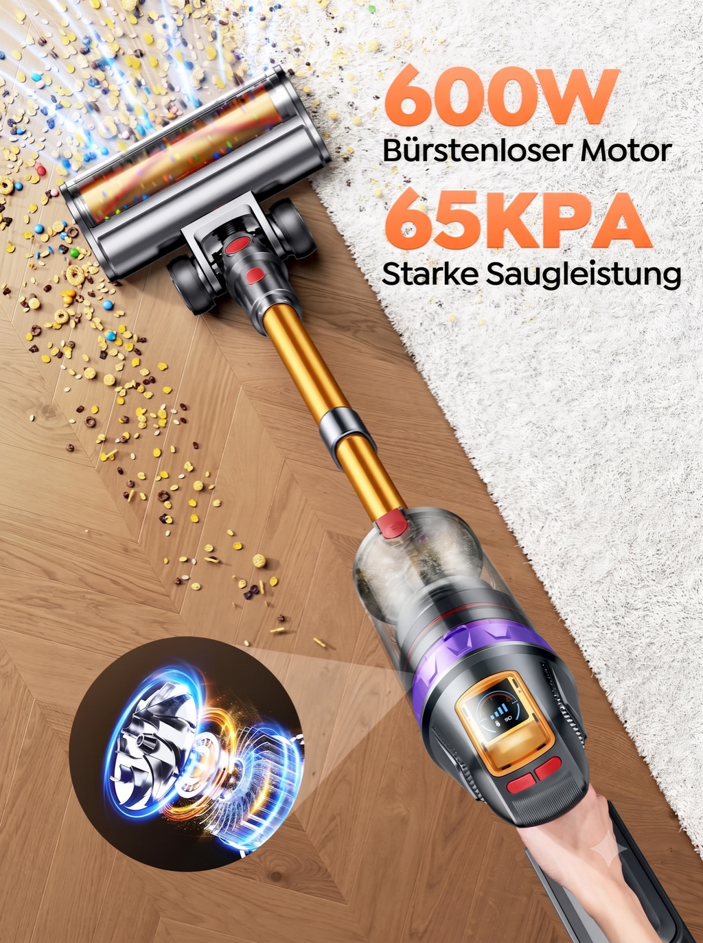 Buture VC90 - 600W 65 kPa kabelloser Staubsauger